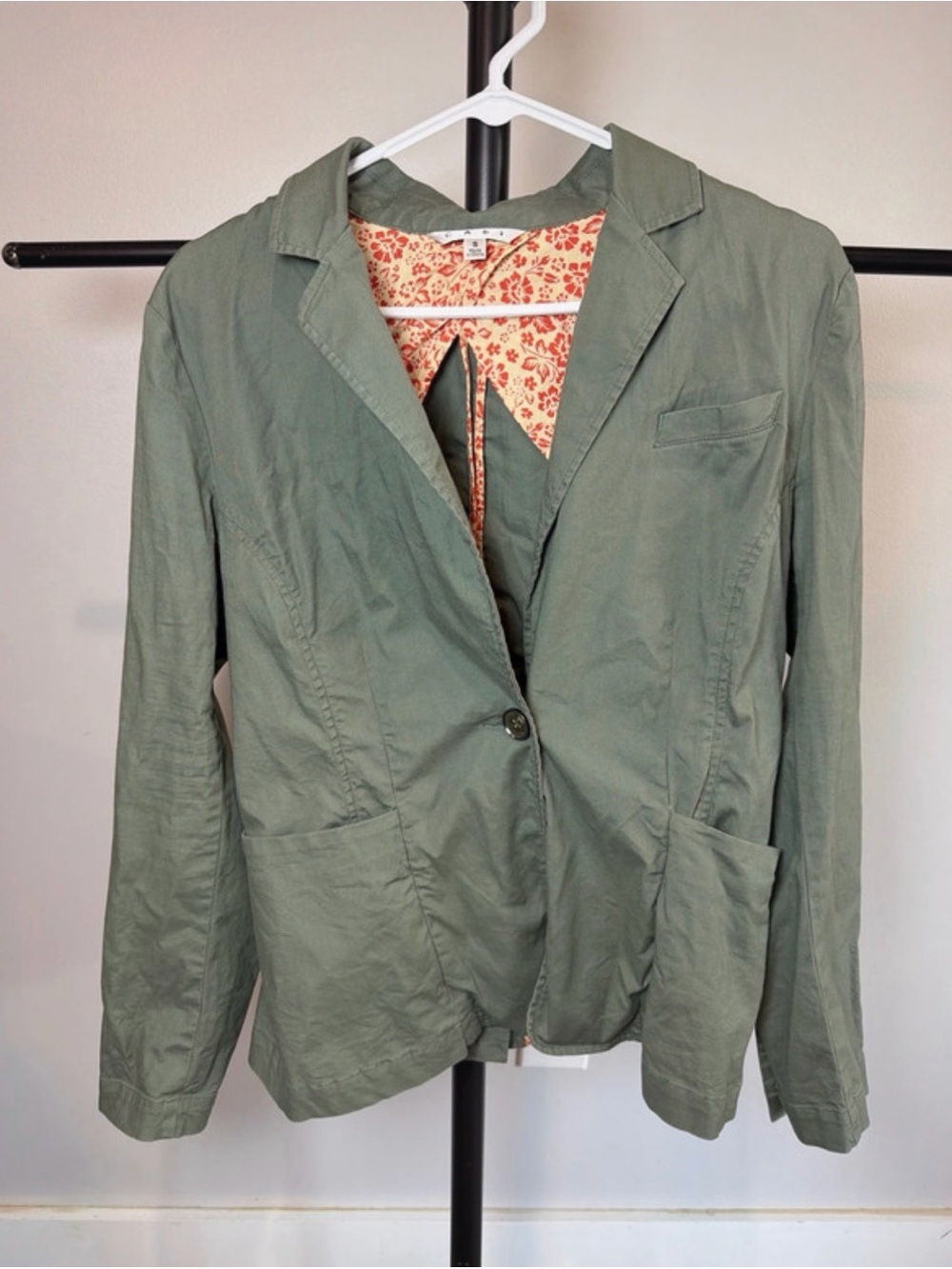 CAbi Olive Green Single-Button Utility Blazer